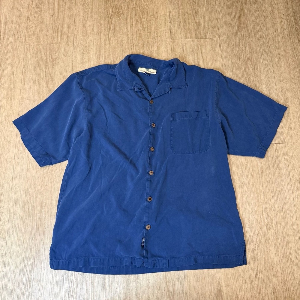 Tommy Bahama Men's Blue 100% Silk Short Sleeve Button Down Shirt Size L